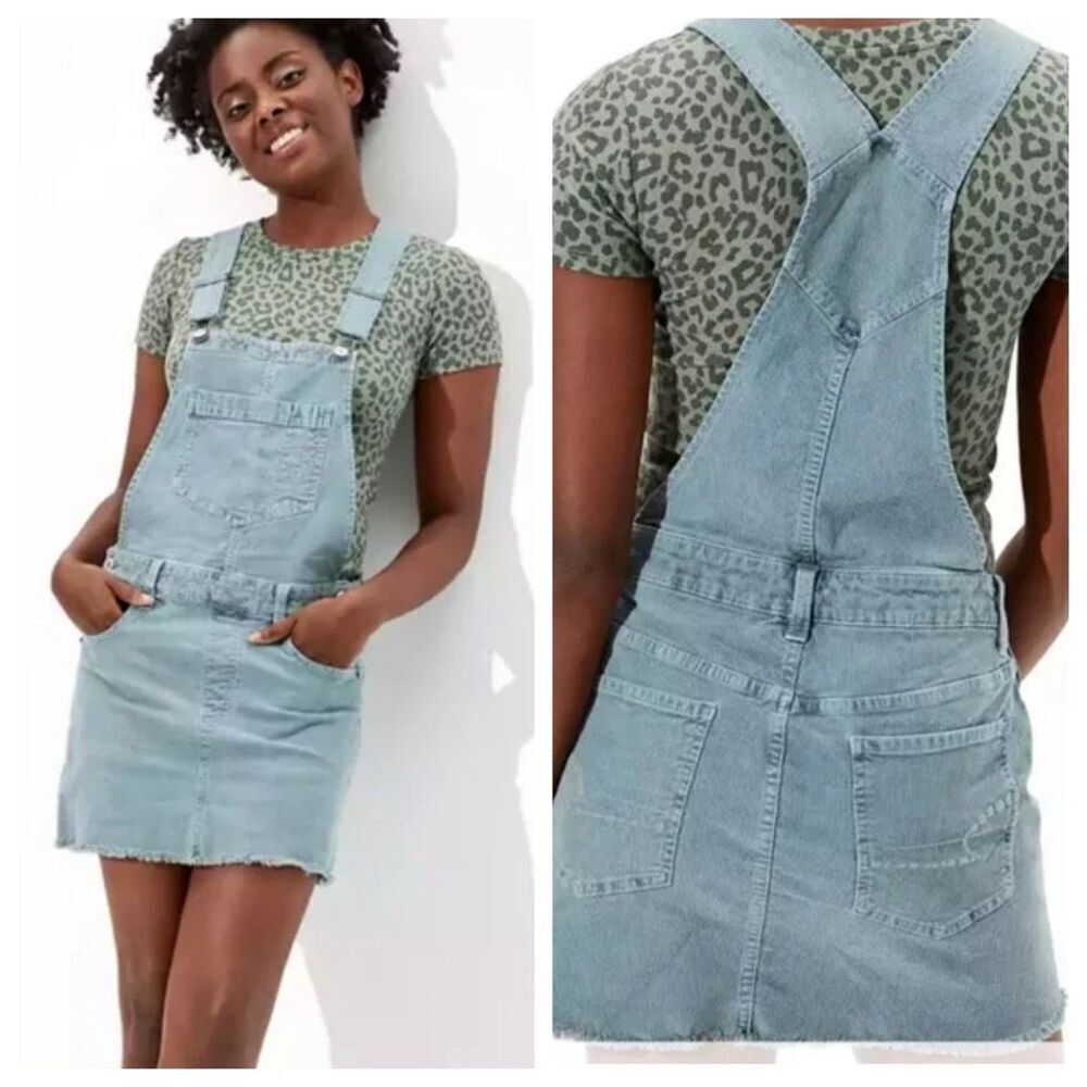American Eagle Outfitters Corduroy Raw Hem Overall Dress In Jade Size Medium